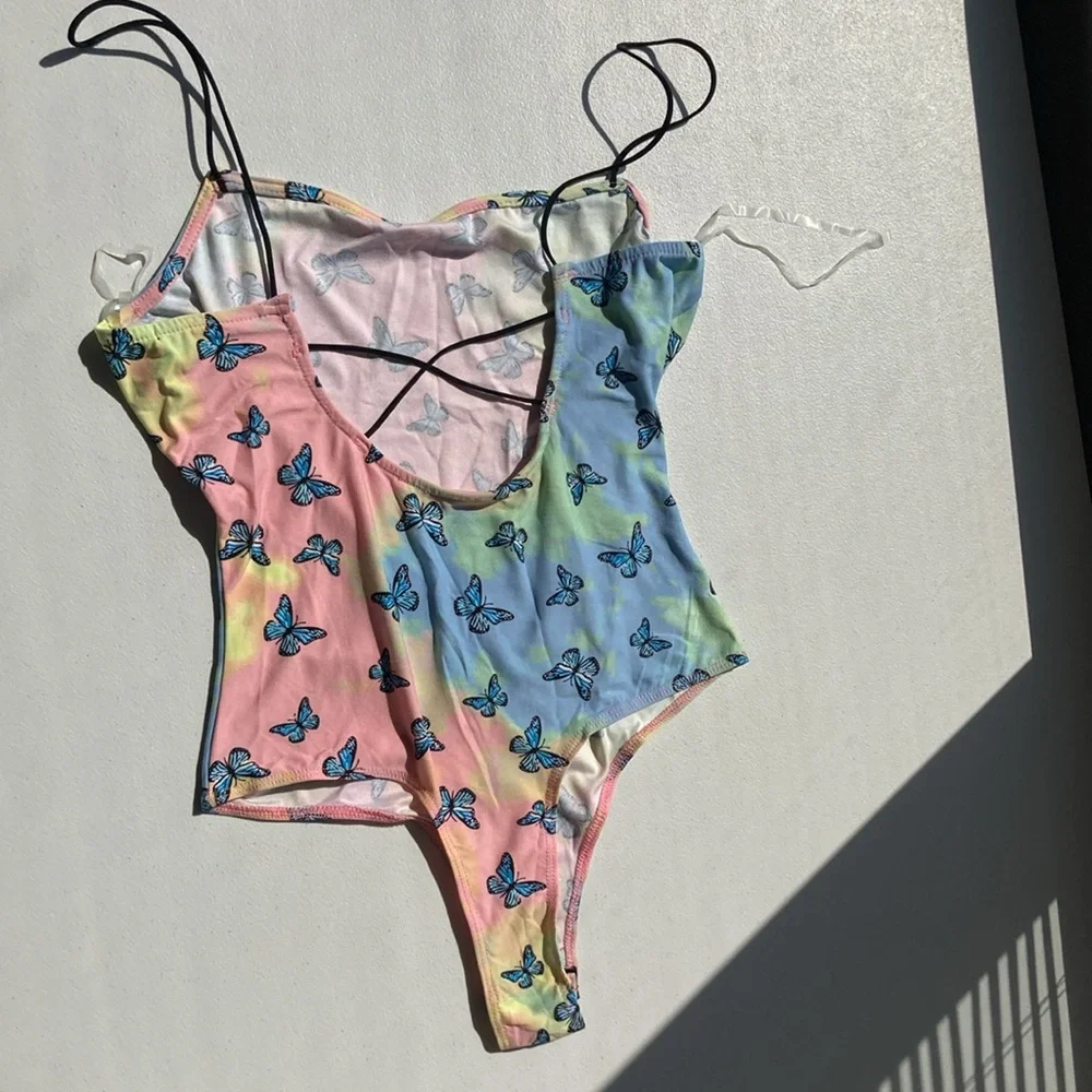 3/$12 Rue21 Butterfly tie dye print bodysuit w stretch criss cross casual boho - Picture 12 of 16